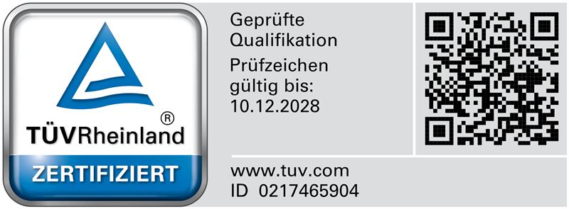 TÜV Rheinland Prüfzeichen – Geprüfte Qualifikation Nicole Pethke, ID 0217465904